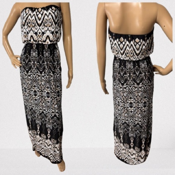 Trixxi Y2K Black/Tan/White Printed Sleeveless Maxi Dress Size XS - Picture 1 of 4